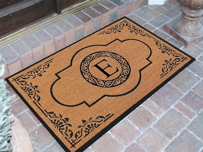 A1HC Natural Coir Monogrammed Doormat for Outside Entrance, Heavy Duty, Low Profile, Anti-Shed Treated Front Door Mat, Easy to Clean, Long Lasting Entryway Doormats - 30"x48"