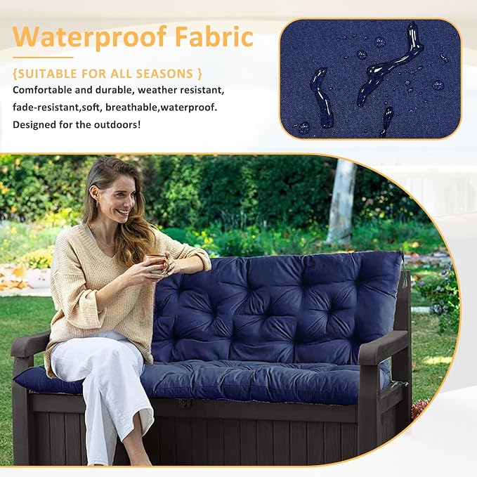 Swing Replacement Cushions for Outdoor: 2-3 Seater Waterproof Porch Bench Cushion with Backrest and Ties - 4" Thick Swing Cushion for Garden Patio Backyard Loveseat