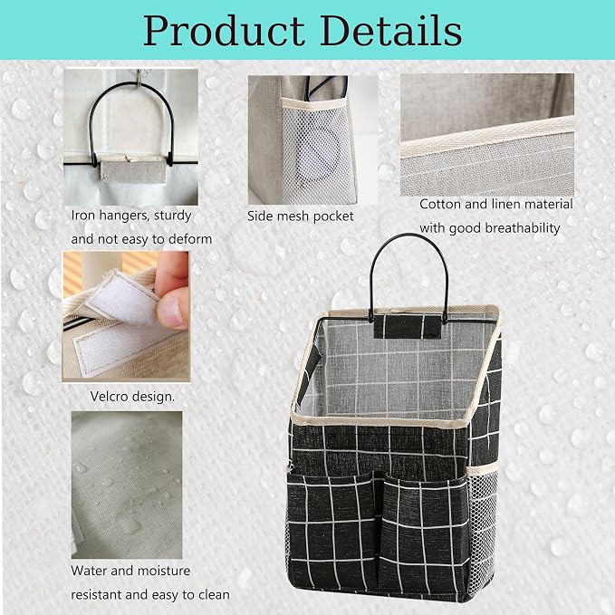 2pcs Wall Hanging Storage Bag,Wall Hanging Organizer Bags with Pockets, Wall Organizer Storage for Dormitory Bathroom Bedroom Kitchen(Black Grid), 0229-xmbsometeth