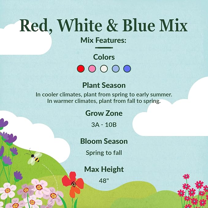 Ferry Morse Flower Seeds - Red, White & Blue Wildflower Mix, Non-GMO, Wild Flowers - 1 lb