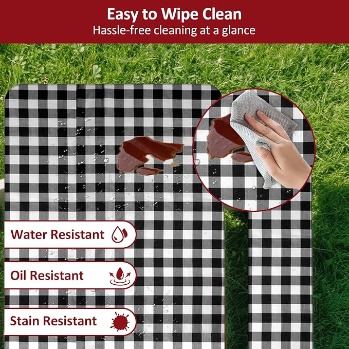 6ft Picnic Table and Bench Cover, Camping Essentials RV Gear, 72in Waterproof Windproof Outdoor Elastic All Around Tablecloth, Fitted Rectangle Tables and Seats, Black-White Checkered