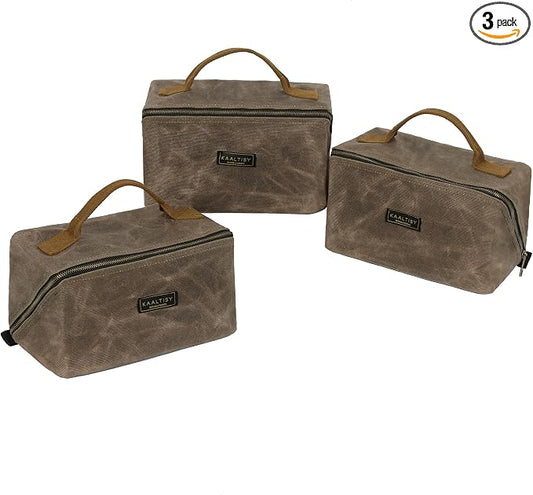 Heavy Duty Tool Storage Organizer, Tool Pouch with Metal Zipper + Handle, 16 OZ Waxed Canvas Tool Bag | 3-Pack | 9.5"L x 5.5"W x 5.5"H (Closed) - Grey