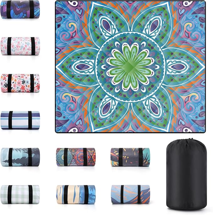 80x80" Large Boho Picnic Blankets Outdoor Water proof Sand proof Beach Blanket Packable Patio Grass Park Camping Mats Camper Hiking Must Haves Gifts Car Road Trip Gear Outside Rv Travel Stuff