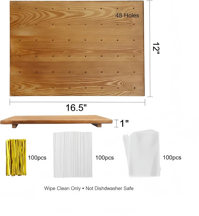 Relaxing Garden 48 Hole Cake Pop Stand, Wooden Cake Pop Display Board with 100 Sticks, 100 Treat Bags & 100 Twist Ties, Dessert Table Holder for Birthday, Baby Shower, Wedding & Parties