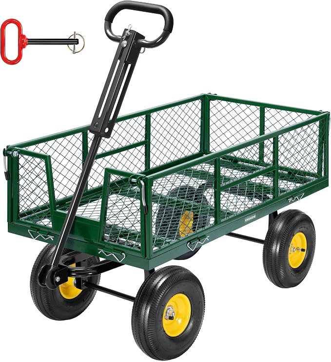 VIVOHOME Steel Garden Cart Heavy Duty 900 LBS 4.5 Cu Ft Utility Wagon | Removable Sides, 10 inch Tire and Handle Attach to ATV or Tractor Green