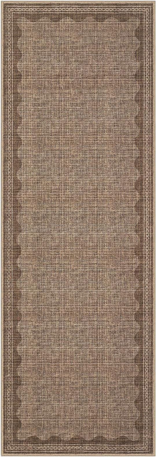 2.5x8 Scalloped Runners Coffee Washable Hallways Bedroom Rug | Solid Non Slip Scalloped Bath Runner, Rugs for Bedroom Girls, Rugs for Kitchen Floor Soft Dorm Nursery Carpet for Bedside