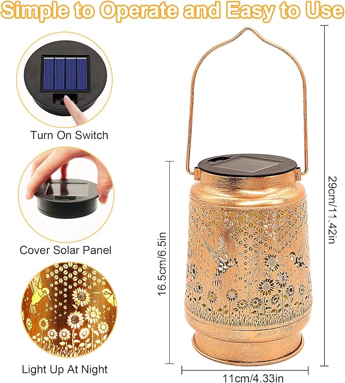Hummingbird Sunflower Solar Lanterns Outdoor with Shepherd Hook, Birthday Gift Mothers Day Gift for Women Mom Grandma Wife Daughter, Waterproof Hanging Lights, Decor for Yard Garden Patio Porch Lawn