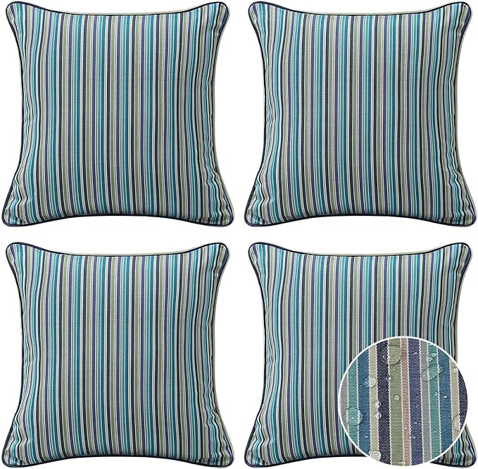 Sunbrella Decorative Outdoor Water Repellent Throw Pillows with Inserts, Set of 4, 18" x18" Pillows for Patio, Backyard, Bed, Couch, and Patio Furniture, Swell Turquoise
