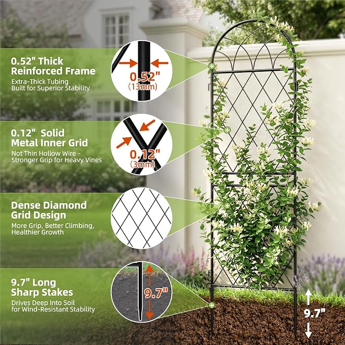 2 Pack 70.8" X 19.7" Metal Garden Trellis for Climbing Plants Outdoor - Rustproof Heavy Duty Arched Trellis - Decorative Rose Plant Support Trellis for Roses,Vines,Vegetables,Flowers,Black