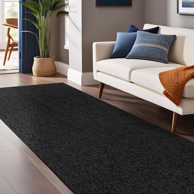 Luul Home Easy Jute Rugs 2x7 Dark Gray Color Living Room Indoor Outdoor Runner Rug for Farmhouse Patio and Kitchen Rug High Traffic Washable Easy to Clean Solid Woven Design Outside Carpet (2 x 7)