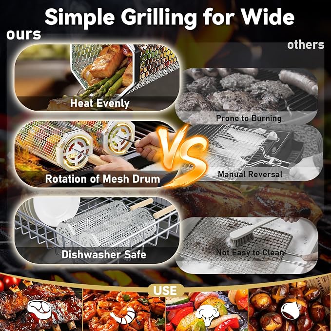 Octagonal Grill Basket, Heavy Duty 304 Stainless Steel BBQ Grilling Basket, Removable Handles, Nesting Storage, Smoker Camping Accessories, Gifts for Men Dad Husband(2PCS)
