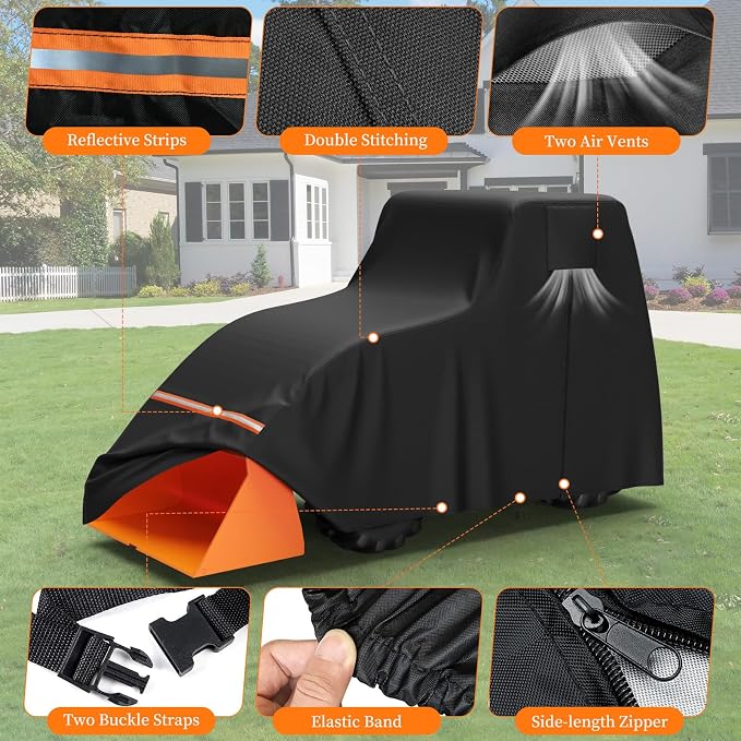 STARTWO Full Tractor Cover Waterproof Heavy Duty, Universal Fits Most Compact Utility Tractors with Cabin, UV Protection, Dustproof, with Air Vents & Reflective Strips,150 L x 75 W x 110 H in
