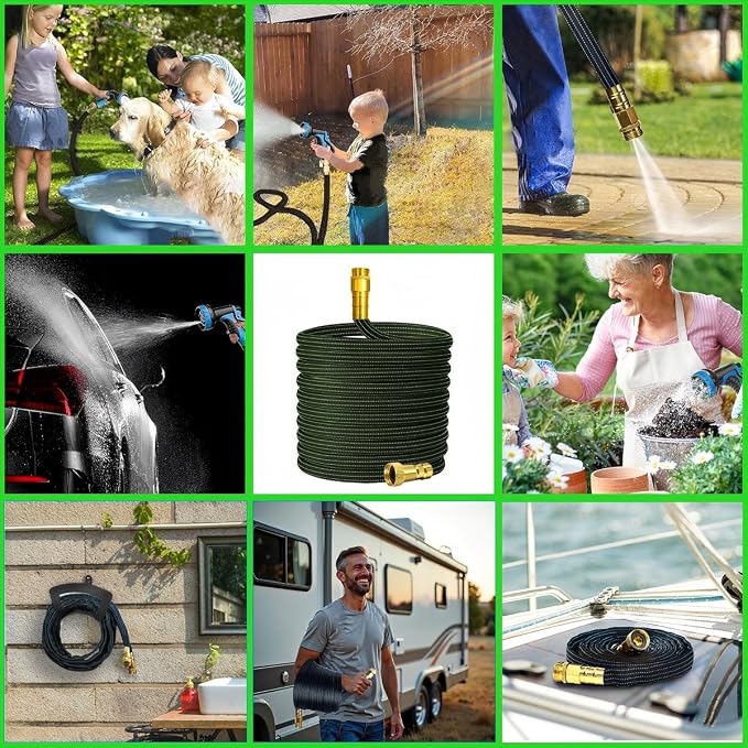10FT Lightweight Garden Hose,Flexible Water Hose,Kink-Free,Leak-Proof,All-Weather 3/4 in. Lead-in Hose for RV,Boat,Car Wash,Garden,Yard,Camper,Outdoor (Green-Black, 10 Feet)