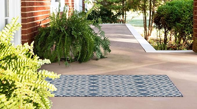Jill Zarin Outdoor Collection Area Rug - Turks and Caicos (2' x 6' Runner Blue/Ivory)