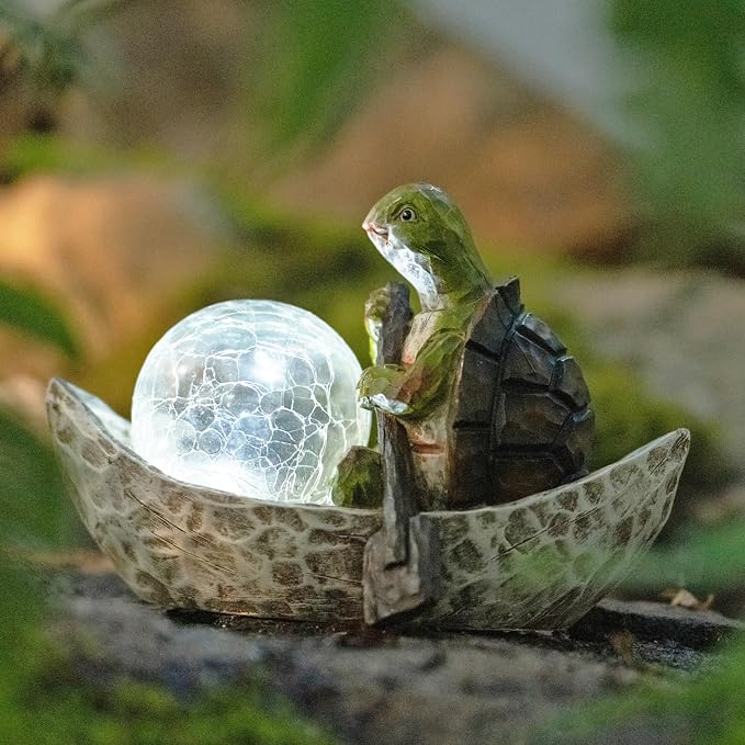 Rezpuao Garden Statue of Turtle,Garden Decor Tortoise Figurine,Turtle Outdoor Statue,Solar Tortoise Decor for Patio,Balcony,Yard,Lawn Ornament,Perfect Gardens Gift