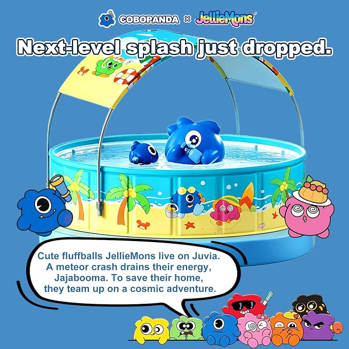Foldable Swimming Pool with Canopy for Kids 78.7"x17.7" Hard Plastic Portable Dog Pool Anti-Slip Collapsible Large Kiddie Pool Indoor Outdoor Backyard (JellieMons 79'')