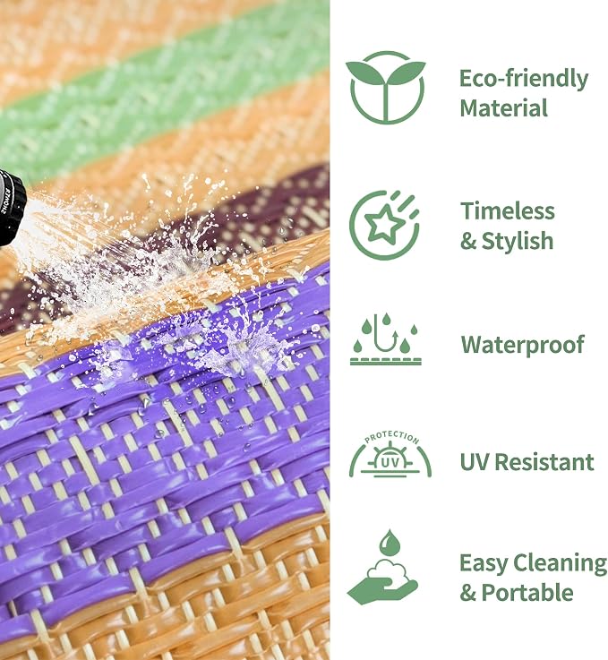 GENIMO Outdoor Rug for Patio Clearance, 6'x9' Reversible Plastic Straw Rugs, Lightweight Waterproof RV Camping Mat for Camper, Balcony, Deck, Backyard, Picnic, Rainbow