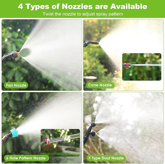 Battery Powered Sprayer Wand, 32 Inch Garden Sprayer Telescopic Wand with 3 Adjustable Speeds, Battery Indicator, 26.2 FT Hose, 7.4V Rechargeable Water Sprayer Wand with 4 Adjustable Nozzles & Filter