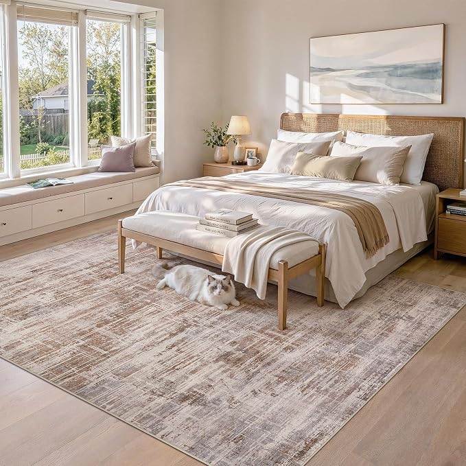 UERMEI 9x12 Area Rug for Living Room Washable Abstract Red Brown Carpet | Low Pile Non-Slip Soft Neutral Modern Kid Pet Friendly Large Rugs For Bedroom Dining Room Nursery Office Indoor Decor