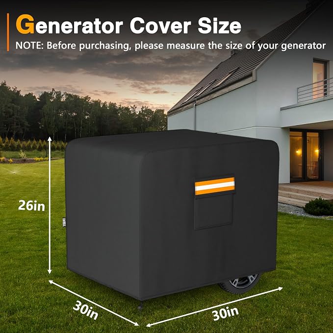 EVRBUL Generator Cover, 30”L x 30”W x 26”H Heavy Duty Waterproof 420D All-Weather Generator Cover with Storage Pocket Compatible with Most Generators 6000-11000 Watt (Black)