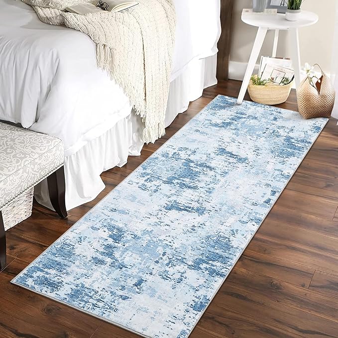 ROYHOME 2x6 Modern Abstract Runner Rug for Hallway Kitchen Bathroom, Blue | Non Slip Soft Stain Resistant Low Pile Machine Washable Non Shed Rug