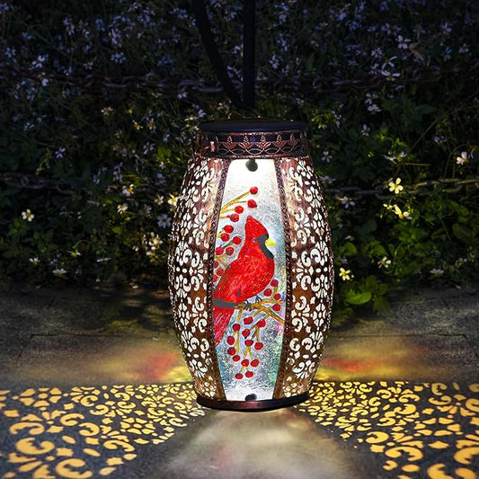 Solar Lanterns Outdoor Hanging Cardinal Garden Decor Light Decorative Waterproof for Women Mom Mothers Grandma Grandparents Birthday Gift