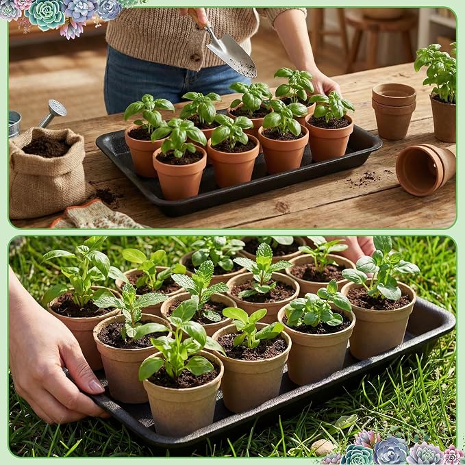 Gejoy 20 Pack 17 Inch Rectangular Plastic Plant Saucers Tray Bulk Heavy Plastic Plant Drip Tray Flower Pot Trays for Indoor Outdoor Anti-Slip Saucer for Garden Potted Water Drips and Soil