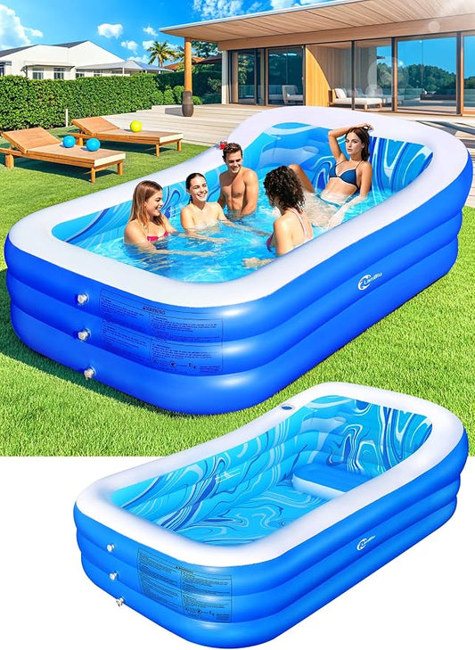 Inflatable Pool with Big Backrest and Seat Swimming Pool 98x63x21.6 | Inflatable Pool With Starry Sky Pattern，0.35mm Thickened Sturdy Inflatable Pool With Comfortable Bench And Raised Backrest