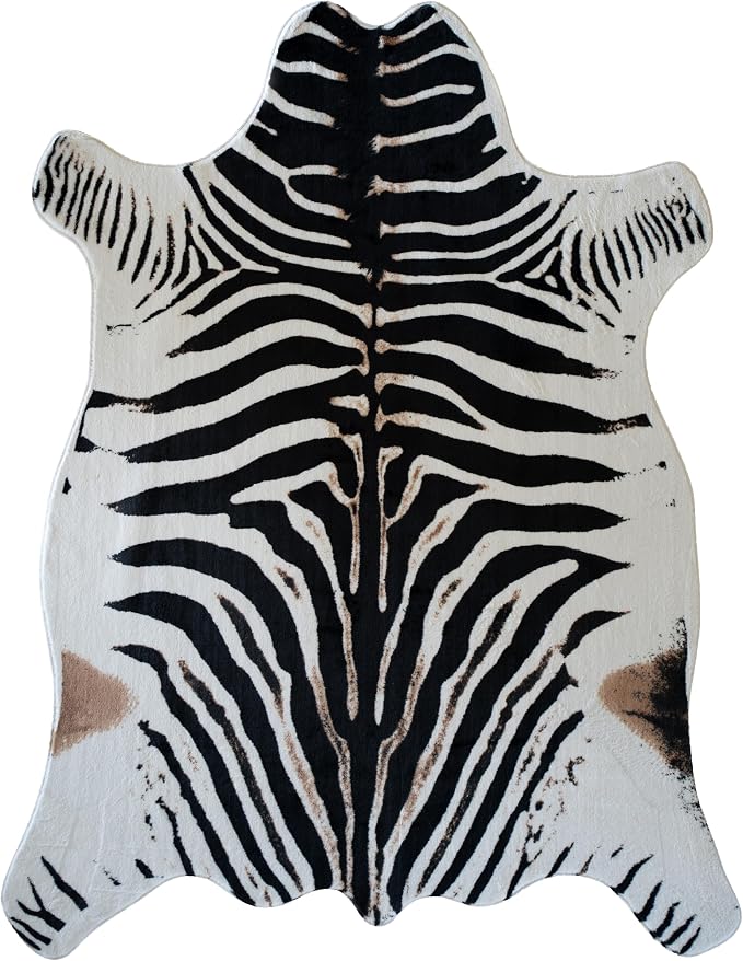 rugoo Zebra Print Rug 6.4 ft x 8.5 ft Black and White Animal Print Area Faux Fur Mat Carpet for Living Room Bedroom Nursery Sofa