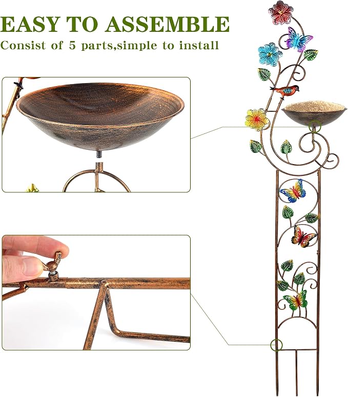 YADOOLIFE 57” Bird Bath with Garden Trellis for Climbing Plants Outdoor, Small Decorative Trellises Metal Birdbath Bird Baths, 1 Piece (Butterfly)