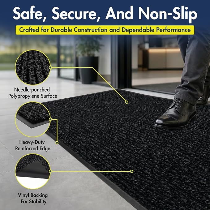 Notrax 109 Industrial Door Mat, 4' x 6' Large Entrance Mat, Heavy Duty Commercial Rugs for Entryway, Welcome Lobbies, Garage, and Mudroom, Made in the USA, Charcoal Black, Brush Step 109S0046CH