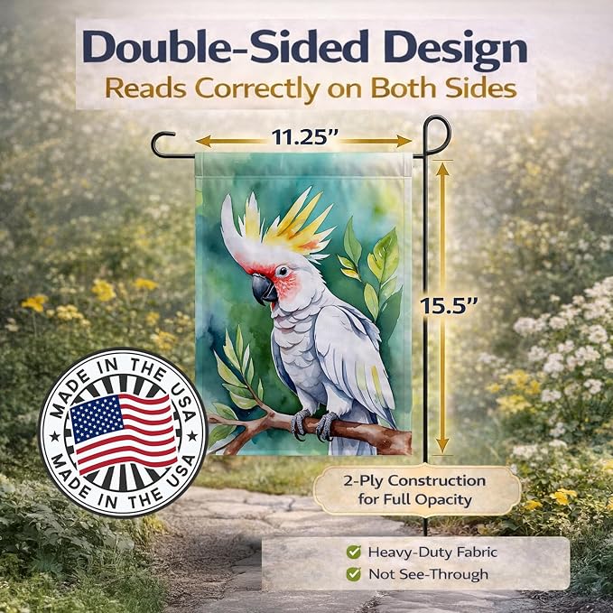 Caroline's Treasures Cockatoo Garden Flag Mailbox Flag Decorative Yard Flag Banner Outside Patio Artwork Yard Flower Beds, Garden Size, Multicolor