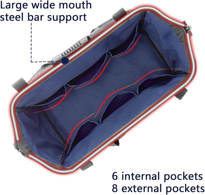 Women Garden Tools Bag 16inch Wide Mouth Tool Bag with Molded Base and Plastic-Padded, Inside Pockets for Tool Storage and Organization,600D polyester fabric (Teal color)