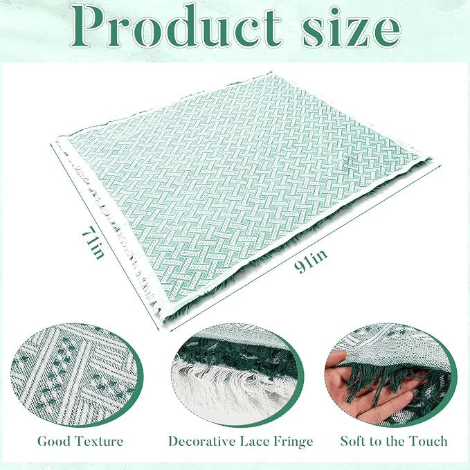 91'' x 71''Extra Large Outdoor Boho Picnic Blanket,Woven Cotton Yarn Blanket with Fringe for Boho Decor Camping Lawn Wedding Photoshoot Beach Park Grass (Green)