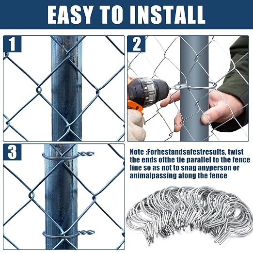 Hicarer 50 Pcs 4'' OD Twist Fence Ties Preformed 9 Gauge Galvanized Steel with Drill Chuck Pre-Cut Chain Link Fence Tools for Fixing Chain Link Mesh to Posts Farms Gardens (Silver)