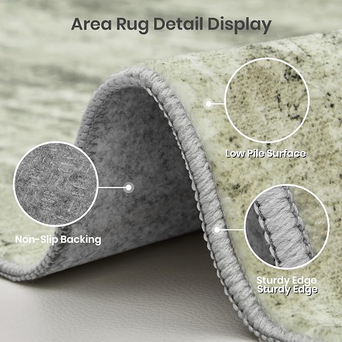Valenrug 3x5 Rug Non Slip, Abstract Washable Entryway Rug for Bedroom Green | Soft & Lighweight, Folable, Stain Resistant Low Pile Thin Indoor Distressed Carpet Rugs for Living Room,Laundry Room,Kitchen