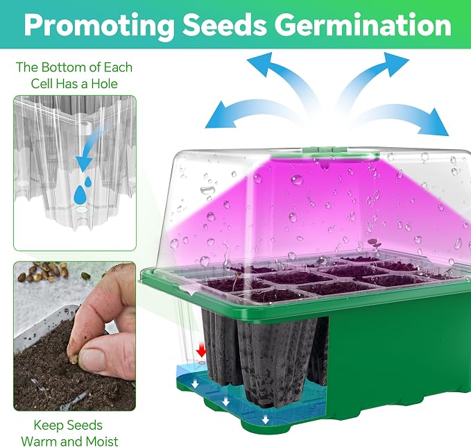 5-Pack Seed Starter Tray with Grow Light (Value Pack), 60 Cells, Friendly Seed Starter Kit for Beginners, Adjustable Brightness & Timing, Easy-to-Use Gardening Set for Seeds Germination