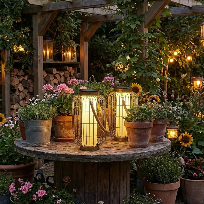 Large Solar Lanterns Outdoor Waterproof, Solar Lantern Metal Dual Charging (Usb/Solar), Two Brightness Modes Decorative Solar Lights For Yard Patio Garden Front Porch Indoor Or Tabletop Decor (Copper)