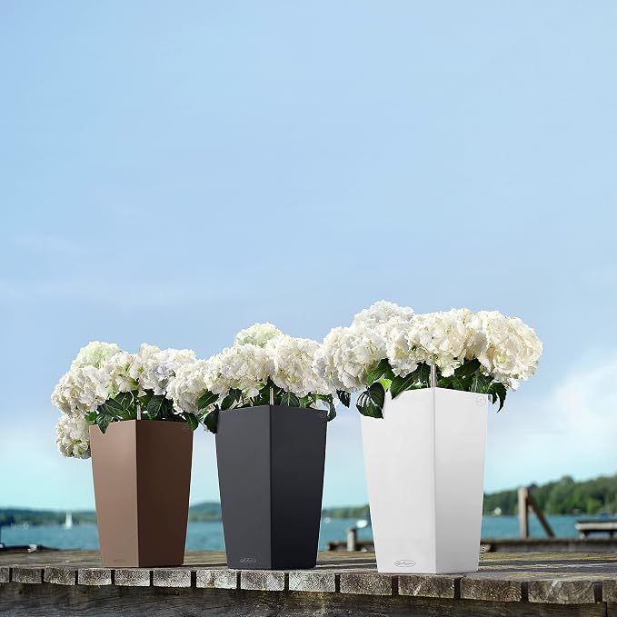 Lechuza CUBICO Color 22 White, Self-Watering Tall Planter, H16.1 L8.7 W8.7 in