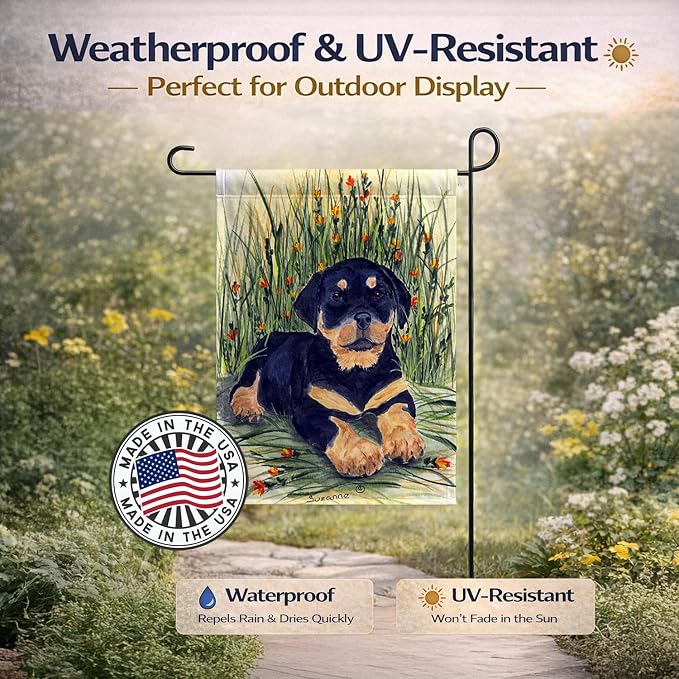 Caroline's Treasures SS8107GF Rottweiler Garden Flag Mailbox Flag Decorative Yard Flag Banner Outside Patio Artwork Yard Flower Beds, Garden Size, Multicolor