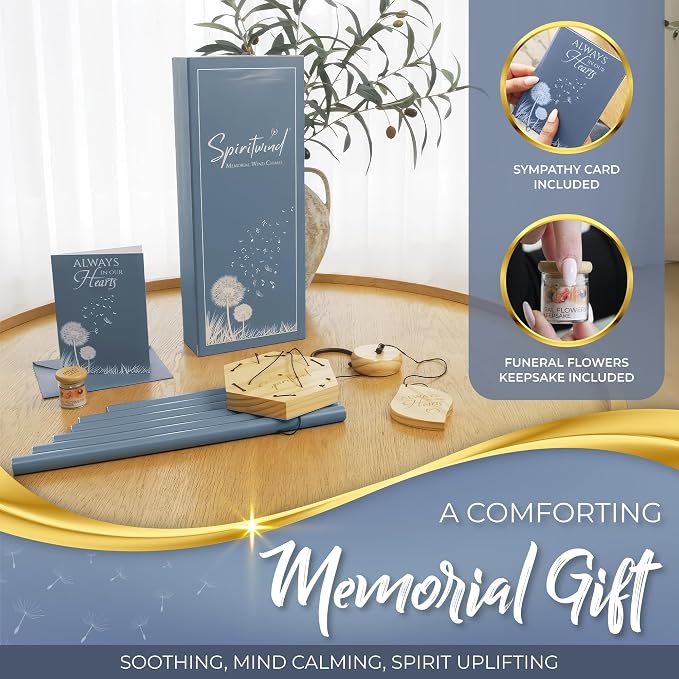 Ocean Blue Memorial Wind Chimes for Loss of Loved One - Beautifully Packaged, Tranquil Sounding Sympathy Wind Chimes for Outside - A Deeply Meaningful Sympathy Gift or as Memorial Gifts for Loss (32")