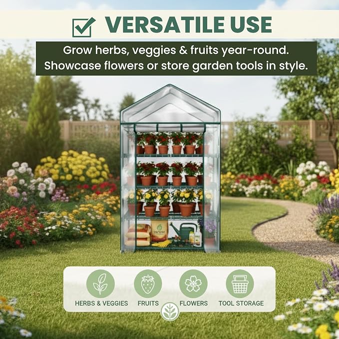 4 Tier Mini Greenhouse - Portable Greenhouse with Locking Wheels and PVC Cover for Indoor or Outdoor Green House by Pure Garden