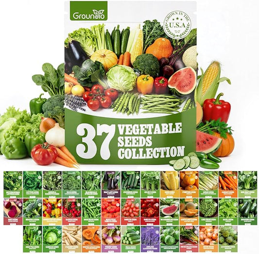 Groundio 40,000+ Heirloom Seeds Kit, 37 Vegetable Seeds Individual Pack - Non GMO for Planting Vegetables, Fruit and Herbs, Outdoor Garden Seeds for Indoor & Outdoor Garden Planting