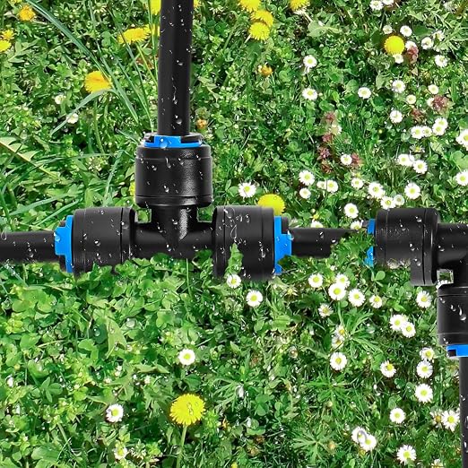 40 Pack 1/4" Drip Irrigation Tee Connectors, Quick Connect Universal Drip Irrigation Tubing Coupling Valve, Connector Locking Fitting for Sprinkler or Drip Irrigation System Parts & Connectors