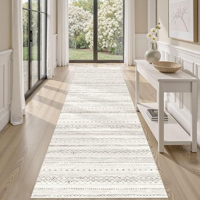 cotiled Hallway 2.6x8 Runner Rugs Washable Boho Moroccan Soft Rug | Solve Modern Neutral Trendy Home Decor - Stain Resistan Carpet for Entryway Kitchen Laundry Room Brown