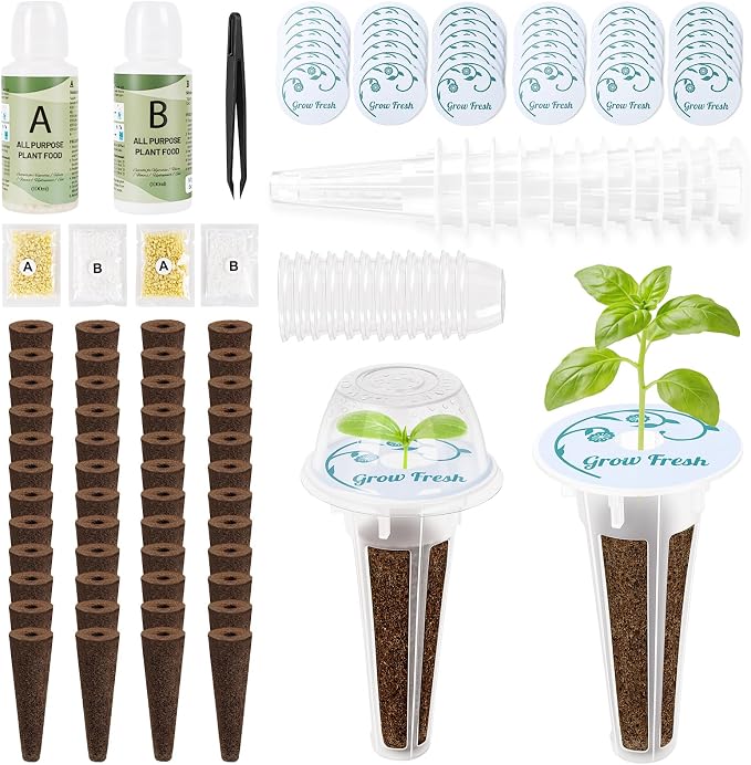 126Pcs Hydroponic Pods Kit for Aerogarden - Hydroponic Refill Pods Supplies for Most Systems, Complete Indoor Herb Garden Refill Kit, Includes Grow Sponges, Baskets, Domes, Labels & Nutrients