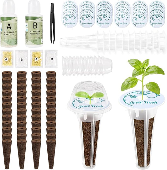 126Pcs Hydroponic Pods Kit for Aerogarden - Hydroponic Refill Pods Supplies for Most Systems, Complete Indoor Herb Garden Refill Kit, Includes Grow Sponges, Baskets, Domes, Labels & Nutrients