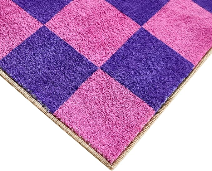 Multicolored Checkerboard Washable Rug 9x12 Ultra Thin Retro Aesthetic Funky Area Rugs Carpet for Living Dining Room Bedroom Kitchen Office Dorm, Colorful Checkered Modern Geometric Carpet