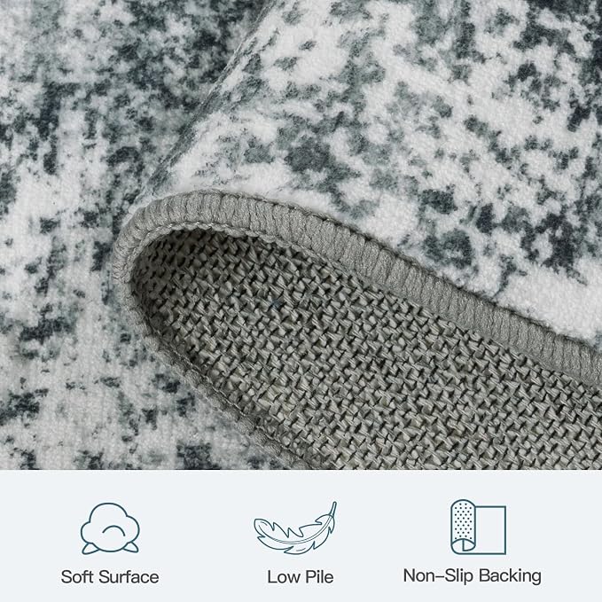 8x10 Area Rug for Living Room, Abstract Washable Non-Slip Large Rugs, Grey | Neutral Carpets for Bedroom, Dining Room, Home Office Nursery Indoor, Stain Resistant, Low Pile, Non-Shedding Modern Rug
