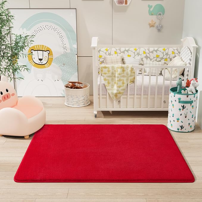 Amearea Modern Washable Runner Rugs, 2x4 Feet Red Bedroom Runner Rug | Small Area Rugs for Bedroom Living Room, Non Slip Memory Foam Rug for Hallway Entryway Kids Boys Girls Room Laundry Room